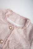 Pink Frayed Edge Flap Pocket Tweed Jacket