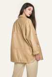Tan Faux Leather Button-Up Shacket