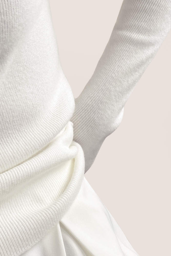 White Basic Ribbed Knit Mock Neck Sweater