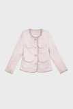 Pink Frayed Edge Flap Pocket Tweed Jacket