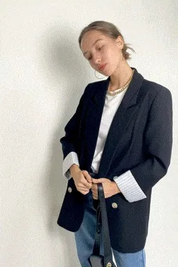 Black Double Breasted Longline Blazer