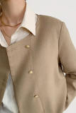 Tan Round Neck Double-Breasted Jacket