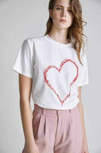 White Studded Heart T-shirt