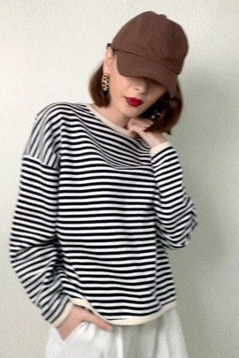 Black Striped Oversized Cotton Sweatshirt
