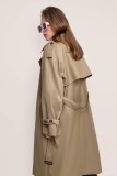 Tan Double-Breasted Belted Longline Trench Coat