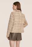 Tan Textured Plaid Button-Up Cropped Tweed Blazer