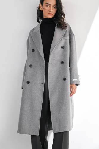 Meridian Light Gray Wool Double-Breasted Oversized Coat