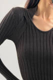 Dim Grey Strap Detail Cut Out Ribbed Knit Sweater