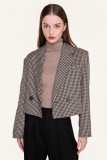 Sienna Double-Breasted Houndstooth Cropped Blazer