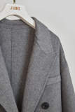 Grey Premium Wool Double-Breasted Longline Coat