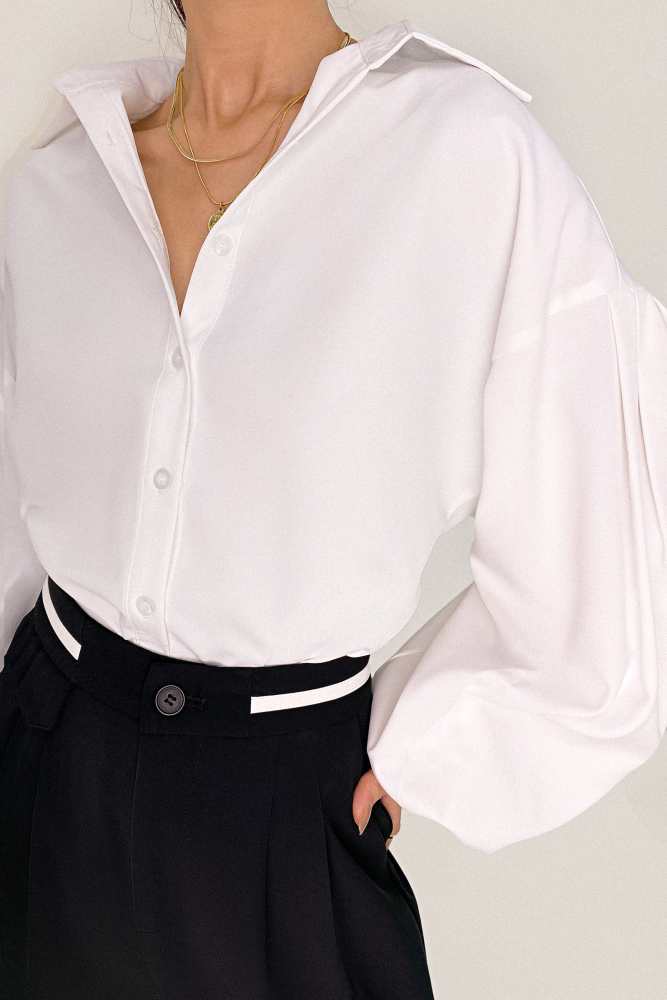 White Button-Up Lantern Sleeve Shirt