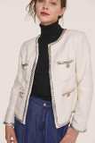 White Contrast Chain Trim Tweed Jacket