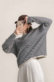 Black Striped Oversized Cotton Sweatshirt