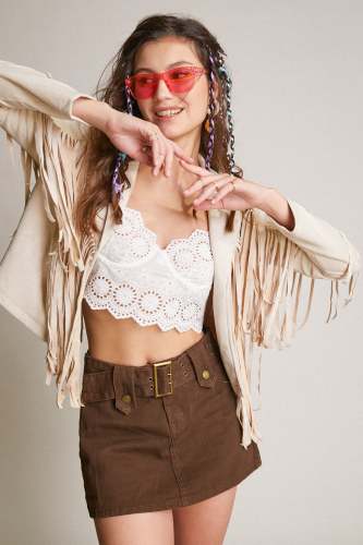 Ivory Faux Suede Fringed Jacket