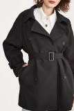 Black Double-Breasted Belted Short Trench Coat