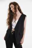 Black Open Front Overlap Back Longline Vest