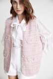 Pink Tweed Faux Pearl Detail Vest