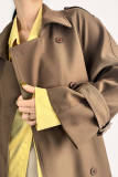 Tan Double-Breasted Belted Short Trench Coat