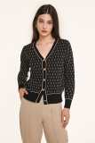 Black Jacquard-Knit V-Neck Button-Up Cardigan