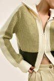 Multicolor Color Block Collared Zip-Up Cardigan