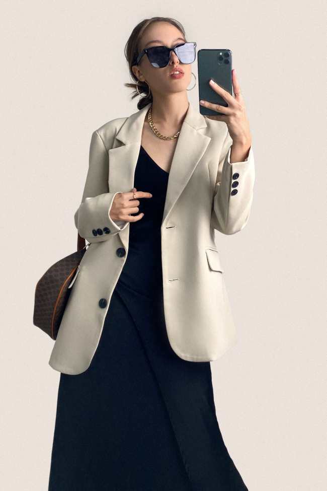 Khaki Single-Breasted Longline Blazer