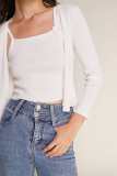 White Rib-Knit Cropped Cardigan \u0026 Cami Top Two-Piece Set