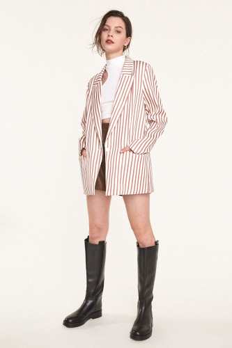 Indian Red Flap Pocket Striped Blazer