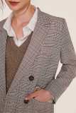 Grey Double-Breasted Plaid Blazer