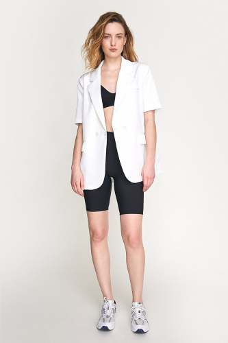 White Double-Breasted Single Button Split Back Longline Blazer