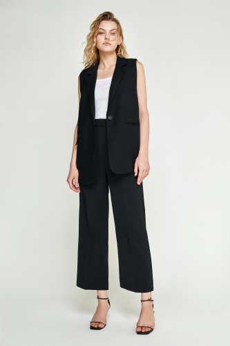 Black Single-Breasted Longline Blazer Vest