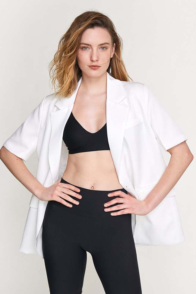 White Double-Breasted Single Button Split Back Longline Blazer