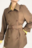 Tan Double-Breasted Belted Short Trench Coat