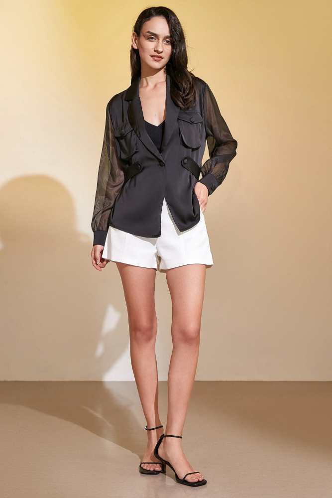 Black Notched-Lapel Flap Pocket Jacket