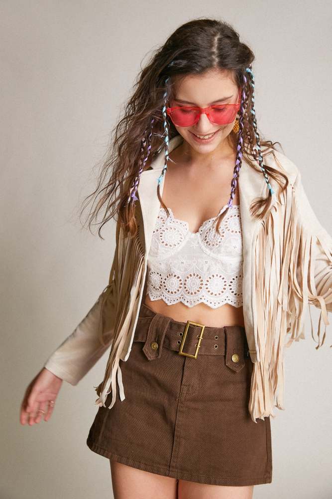 Ivory Faux Suede Fringed Jacket