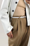 White Collared Button Front Vegan Leather Cropped Jacket 