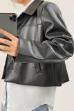 Black Button Front Vegan Leather Jacket 