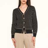 Black Jacquard-Knit V-Neck Button-Up Cardigan