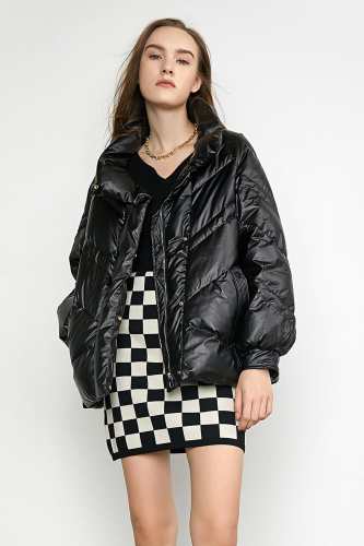 Hisashi Black Slant Pocket Puffer Coat