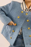 Cornflower Blue Double-Breasted Tweed Jacket With Gold Buttons