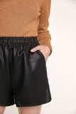 Black Elastic Waist Vegan Leather Shorts