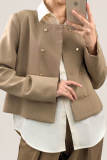 Tan Round Neck Double-Breasted Jacket
