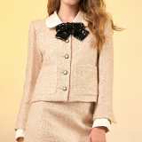 Pink Tweed Lapel Collar Button-Up Jacket