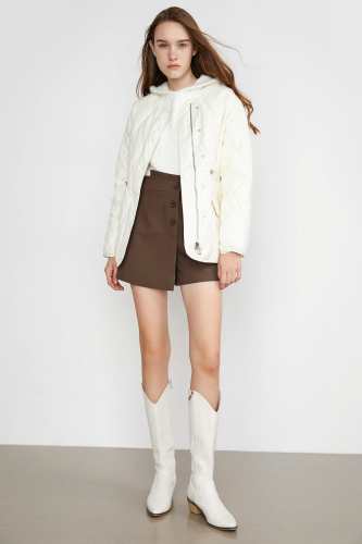 Shizue Beige Button-Up Puffer Coat