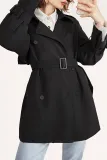 Black Double-Breasted Belted Short Trench Coat
