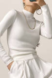 White Basic Ribbed Knit Mock Neck Sweater
