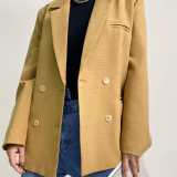 Dark Golden Rod Double-Breasted Shoulder Padded Blazer