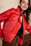 Crimson Notched Collar Zip Sheepskin Jacket