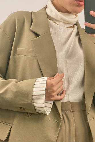 Tan Oversized Double-Breasted Blazer