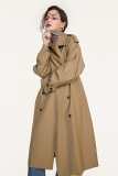 Tan Double-Breasted Belted Longline Trench Coat