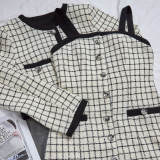 Ivory Contrast Trim Checked Wool-Blend Tweed Jacket 